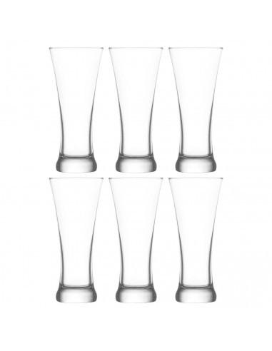 Tradineur - Set de 6 vasos de cristal para cerveza, modelo Sorgun, base gruesa, servir refrescos, licores, agua, aptos para lava