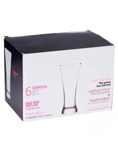 Tradineur - Set de 6 vasos de cristal para cerveza, modelo Sorgun, base gruesa, servir refrescos, licores, agua, aptos para lava