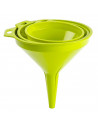 Tradineur - Set de 3 embudos de plástico, llenar botellas, garrafas, incluyen agujeros para colgarlos, resistentes, fabricados e