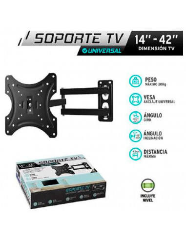 Tradineur - Soporte articulado de pared para TV, pantallas de 14 a 42 pulgadas, inclinable y giratorio, universal, hasta 20 kg,