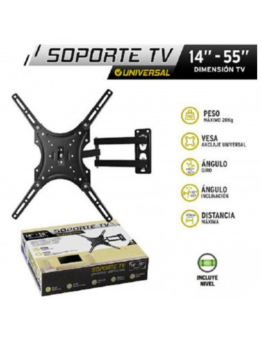 Tradineur - Soporte articulado de pared para TV, universal, pantallas de 14 a 55 pulgadas, inclinable y giratorio, hasta 20 kg,