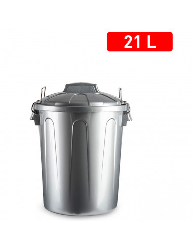 Tradineur - Cubo de basura de plástico, 21 litros, incluye asas metálicas y tapa, contenedor de residuos, papelera, reciclaje, i