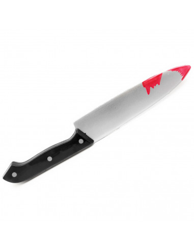 Tradineur - Cuchillo de cocina de plástico, complemento para disfraces de asesino, criminal, carnaval, Halloween, cosplay, 30 cm