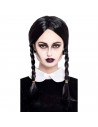 Tradineur - Peluca de Miércoles Addams, dos trenzas, fibra sintética, complemento para disfraz de carnaval, Halloween, cosplay,