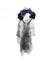 Tradineur - Diadema catrina con velo, flores negras y lilas, complemento para disfraces de carnaval, Halloween, cosplay (Adulto,