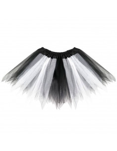 Tradineur - Tutú infantil bicolor, 100% poliéster, complemento para disfraces de carnaval, Halloween, cosplay, niñas (Blanco y n