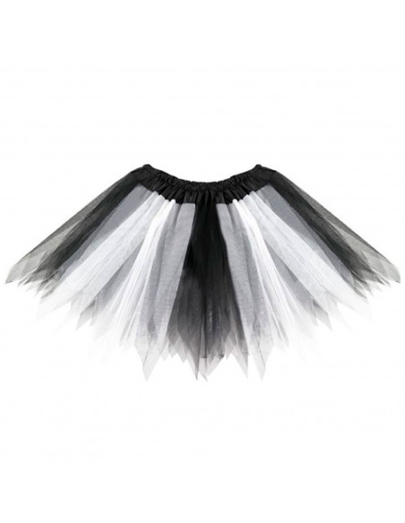 Tradineur - Tutú infantil bicolor, 100% poliéster, complemento para disfraces de carnaval, Halloween, cosplay, niñas (Blanco y n Tradineur - Tutú infantil bicolor, 100% poliéster, complemento para disfraces de carnaval, Halloween, cosplay, niñas (Blanco y n