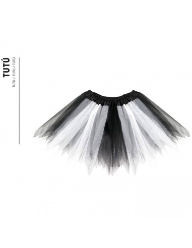 Tradineur - Tutú infantil bicolor, 100% poliéster, complemento para disfraces de carnaval, Halloween, cosplay, niñas (Blanco y n