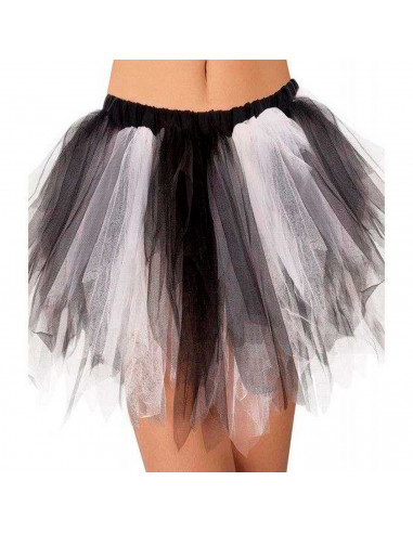 Tradineur - Tutú infantil bicolor, 100% poliéster, complemento para disfraces de carnaval, Halloween, cosplay, niñas (Blanco y n