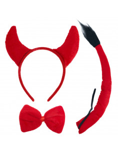 Tradineur - Set de demonio, diablesa, incluye diadema, pajarita y cola, complementos de disfraces, carnaval, Halloween, cosplay,