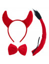 Tradineur - Set de demonio, diablesa, incluye diadema, pajarita y cola, complementos de disfraces, carnaval, Halloween, cosplay,