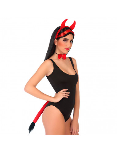 Tradineur - Set de demonio, diablesa, incluye diadema, pajarita y cola, complementos de disfraces, carnaval, Halloween, cosplay,