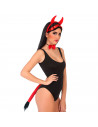 Tradineur - Set de demonio, diablesa, incluye diadema, pajarita y cola, complementos de disfraces, carnaval, Halloween, cosplay,
