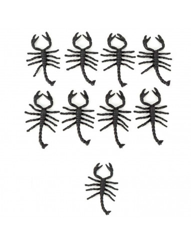 Tradineur - Pack de 9 escorpiones para Halloween, plástico, decoración de interior, fiestas, celebraciones (Negro - 7 cm)