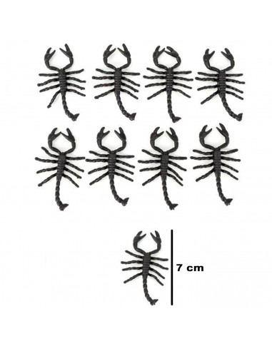 Tradineur - Pack de 9 escorpiones para Halloween, plástico, decoración de interior, fiestas, celebraciones (Negro - 7 cm)