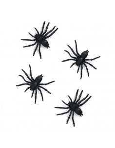 Tradineur - Pack de 4 arañas para Halloween, plástico, decoración de interior, fiestas, celebraciones (Negro - 6 cm)