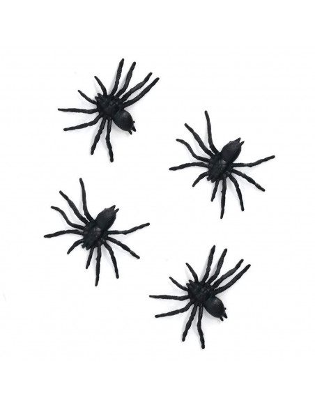 Tradineur - Pack de 4 arañas para Halloween, plástico, decoración de interior, fiestas, celebraciones (Negro - 6 cm) Tradineur - Pack de 4 arañas para Halloween, plástico, decoración de interior, fiestas, celebraciones (Negro - 6 cm)
