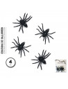 Tradineur - Pack de 4 arañas para Halloween, plástico, decoración de interior, fiestas, celebraciones (Negro - 6 cm)