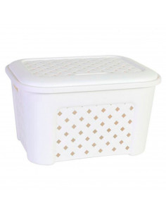 Cesta para ropa con tapa 26 x 43,5 x 33,5 cm, modelo Arianna 23,6 L. Cesto organizador colada con asas, lavandería (Blanco)