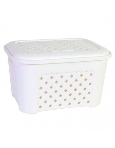 Cesta para ropa con tapa 26 x 43,5 x 33,5 cm, modelo Arianna 23,6 L. Cesto organizador colada con asas, lavandería (Blanco)