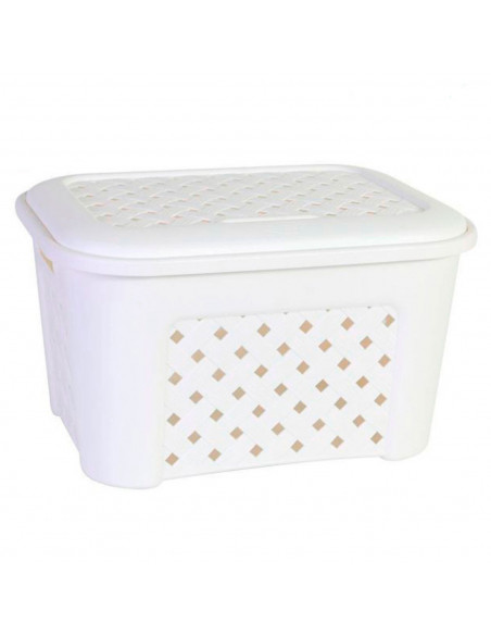 Cesta para ropa con tapa 26 x 43,5 x 33,5 cm, modelo Arianna 23,6 L. Cesto organizador colada con asas, lavandería (Blanco)