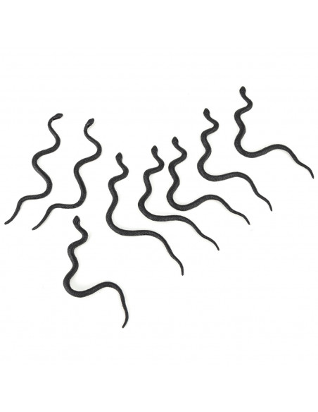 Tradineur - Pack de 8 serpientes para Halloween, plástico, decoración de interior, fiestas, celebraciones (Negro - 11 cm) Tradineur - Pack de 8 serpientes para Halloween, plástico, decoración de interior, fiestas, celebraciones (Negro - 11 cm)