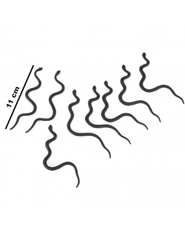 Tradineur - Pack de 8 serpientes para Halloween, plástico, decoración de interior, fiestas, celebraciones (Negro - 11 cm)