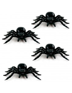 Tradineur - Pack de 4 arañas de Halloween, plástico, decoración de interior, fiestas, celebraciones (Negro - 11 cm)