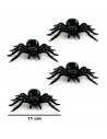 Tradineur - Pack de 4 arañas de Halloween, plástico, decoración de interior, fiestas, celebraciones (Negro - 11 cm)