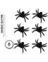 Tradineur - Pack de 6 arañas con glitter para Halloween, plástico, decoración de interior, fiestas, celebraciones (Negro - 7 cm)