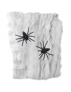 Tradineur - Telaraña con 2 arañas para Halloween, poliéster y plástico, tela de araña, decoración de interior, fiestas, celebrac