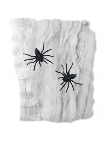 Tradineur - Telaraña con 2 arañas para Halloween, poliéster y plástico, tela de araña, decoración de interior, fiestas, celebrac