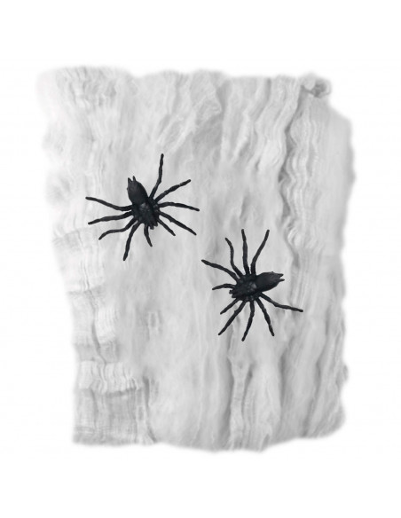 Tradineur - Telaraña con 2 arañas para Halloween, poliéster y plástico, tela de araña, decoración de interior, fiestas, celebrac