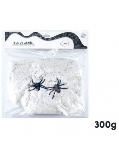 Tradineur - Telaraña con 2 arañas para Halloween, poliéster y plástico, tela de araña, decoración de interior, fiestas, celebrac