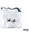 Tradineur - Telaraña con 2 arañas para Halloween, poliéster y plástico, tela de araña, decoración de interior, fiestas, celebrac