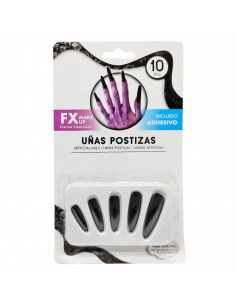 Tradineur - Pack de 10 uñas postizas de bruja, adhesivo incluido, complemento para disfraces de carnaval, Halloween, cosplay (Ad