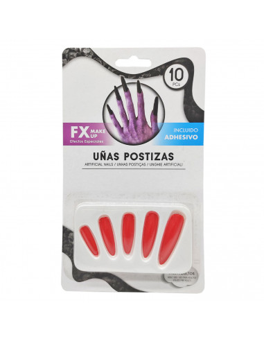 Tradineur - Pack de 10 uñas postizas de bruja, adhesivo incluido, complemento para disfraces de carnaval, Halloween, cosplay (Ad