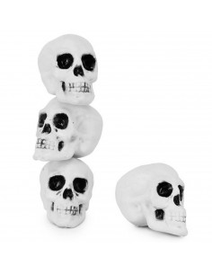 Tradineur - Pack de 4 calaveras para Halloween, plástico, cráneos, decoración de interior, carnaval, fiestas, celebraciones, 10