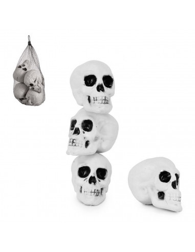 Tradineur - Pack de 4 calaveras para Halloween, plástico, cráneos, decoración de interior, carnaval, fiestas, celebraciones, 10