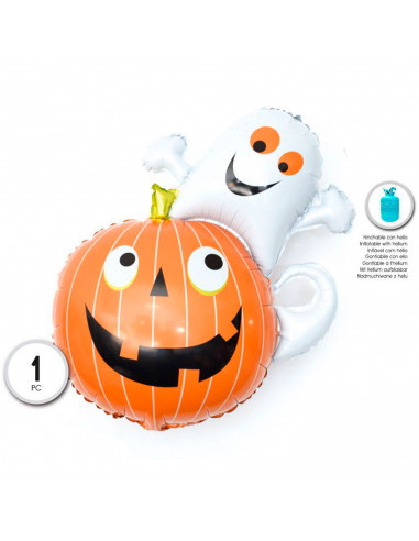 Tradineur - Globo de calabaza y fantasma, hinchable con helio, plástico, decoración de interior, carnaval, Halloween, fiestas, 8