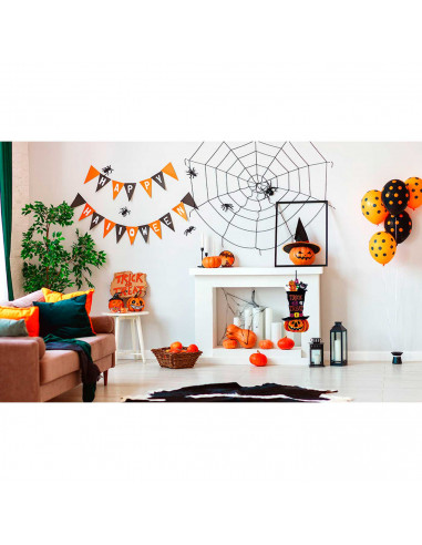 Tradineur - Colgante de calabaza Trick or Treat, cartón, decoración de interior, pared, carnaval, Halloween, fiestas, 40 x 22 cm