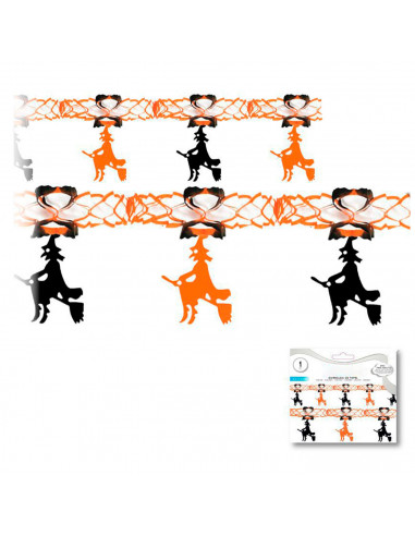 Tradineur - Guirnalda de brujas de papel, decoración de interior, pared, carnaval, Halloween, fiestas - 2,4 metros