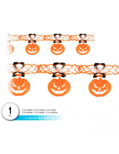 Tradineur - Guirnalda de calabazas de papel, decoración de interior, pared, carnaval, Halloween, fiestas - 2,4 metros