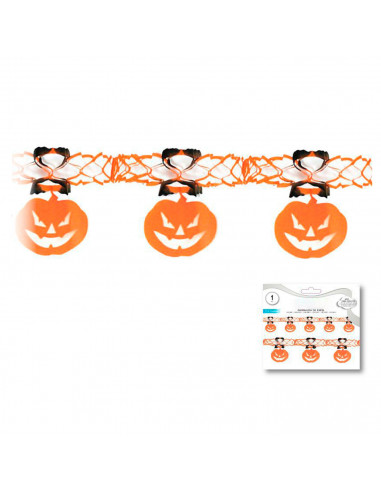 Tradineur - Guirnalda de calabazas de papel, decoración de interior, pared, carnaval, Halloween, fiestas - 2,4 metros