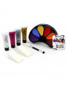 Tradineur - Blíster de maquillaje de Halloween - Incluye: 4 Brillantinas, 6 colores para pintar la cara, 2 esponjas y 1 pincel -