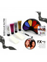 Tradineur - Blíster de maquillaje de Halloween - Incluye: 4 Brillantinas, 6 colores para pintar la cara, 2 esponjas y 1 pincel -