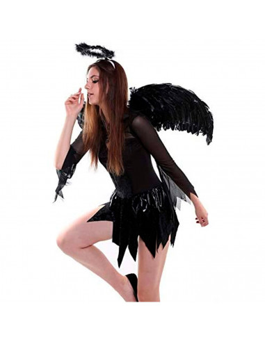 Tradineur - Alas de ángel con plumas y tirantes elásticos, complemento para disfraz de Halloween, carnaval, cosplay, fiestas, na