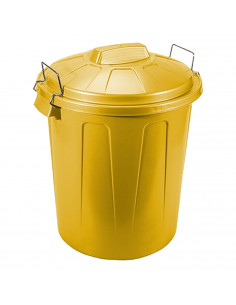 Tradineur - Cubo de basura con tapa y asas metálicas, 31 litros, plástico, contenedor de residuos, papelera, reciclaje, industri