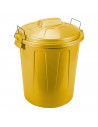 Tradineur - Cubo de basura con tapa y asas metálicas, 31 litros, plástico, contenedor de residuos, papelera, reciclaje, industri