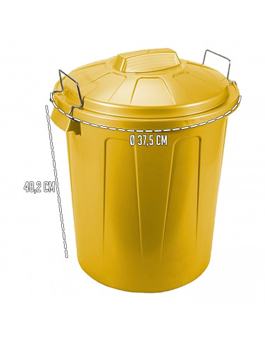 Tradineur - Cubo de basura con tapa y asas metálicas, 31 litros, plástico, contenedor de residuos, papelera, reciclaje, industri